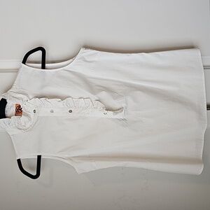 Tory Burch White Ruffle Front Sleeveless Blouse Tops